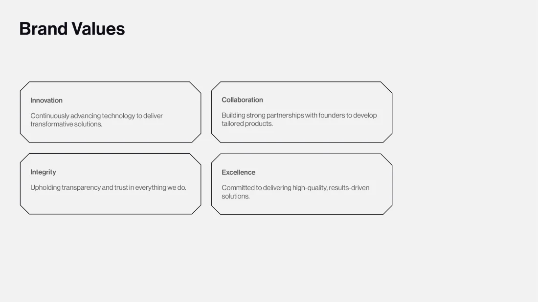 NEXO brand values displayed in four outlined panels.