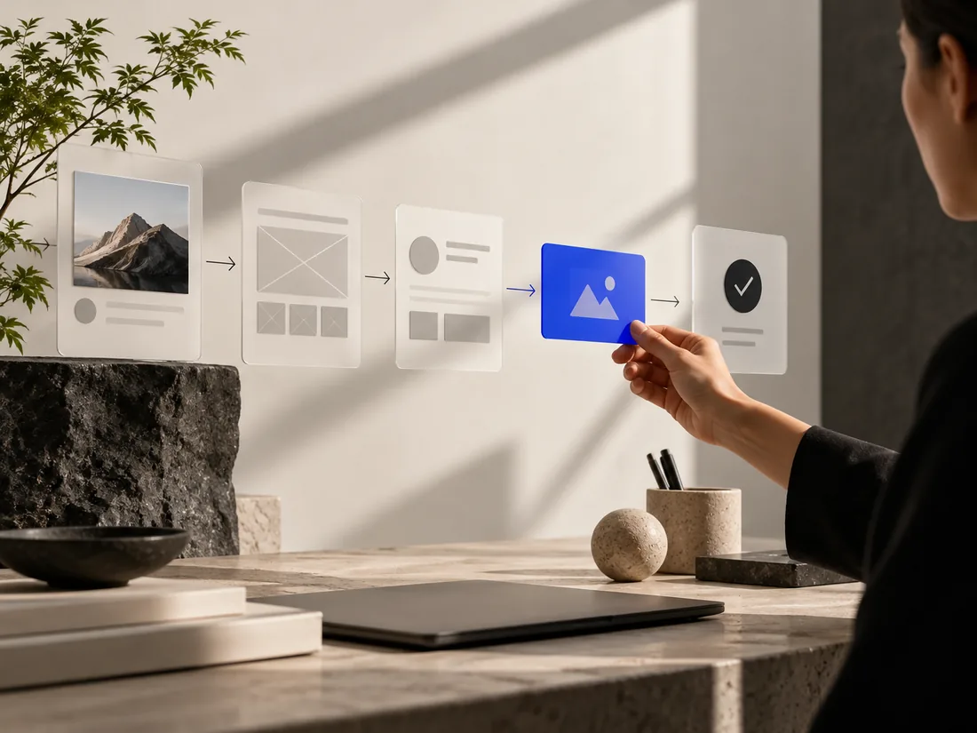 Conceptual studio image of connected interface modules and an assisted workflow.