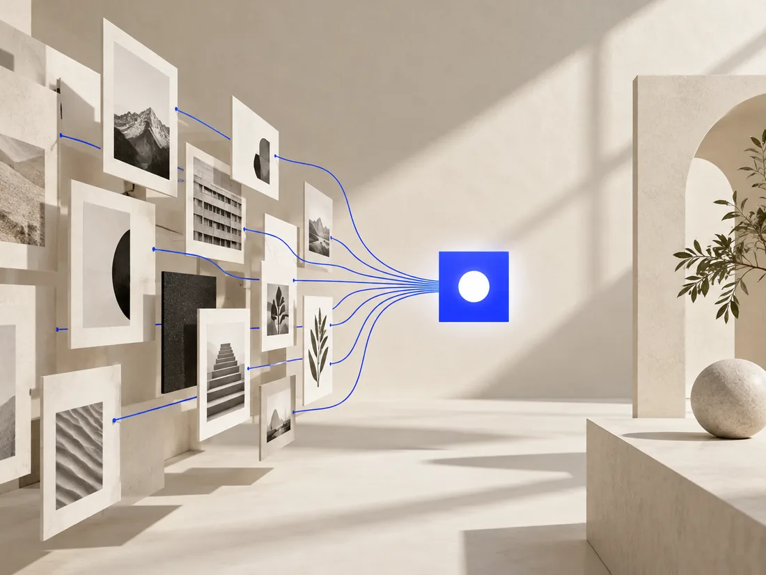 Conceptual studio image of structured content made discoverable through connected pathways.