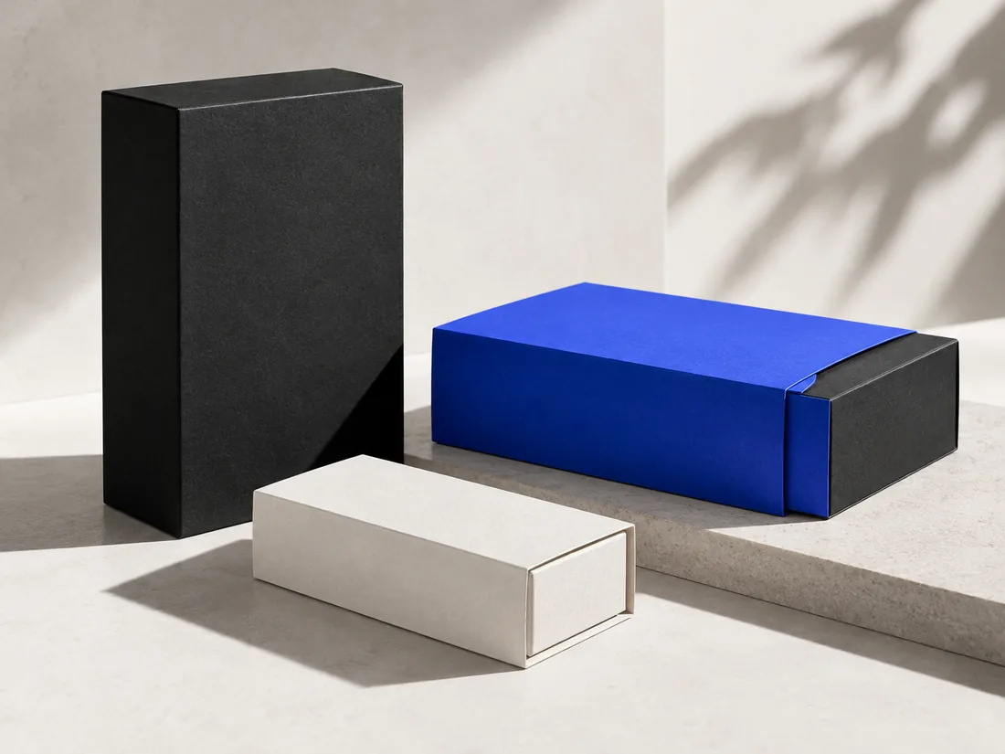 Conceptual studio image of sculptural printed packaging forms.